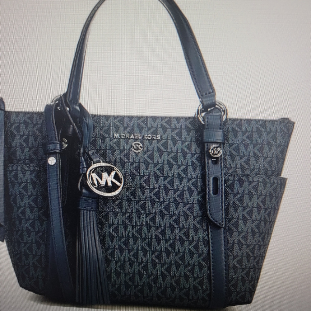 New Admiral/pale blue Michael Kors Sullivan convertible top zip tote bag